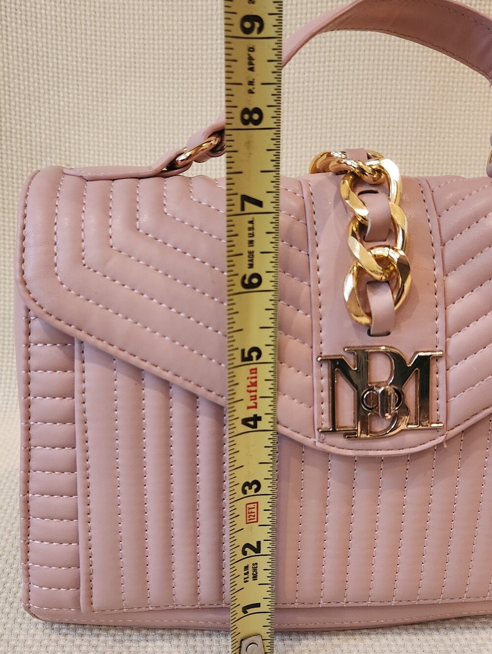 Badgley Mischka Blush Pink Quilted Crossbody Bag Flap Top Handle BM Logo - Picture 7 of 16